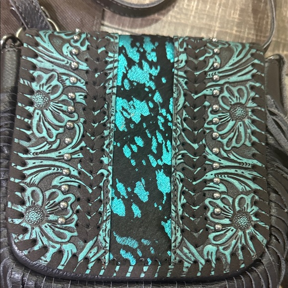 Montana West chocolate brown and Turquise Patterned Crossbody Bag - Picture 5 of 8
